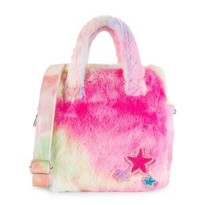 Bari Lynn Star Patch Faux Fur Tote Bag with Adjustable shoulder strap NEW barbie